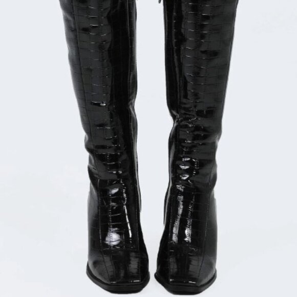 EUC Princess Poly Faux Black Patent Leather Crocodile Boots 7 MSRP $80 - Picture 1 of 12